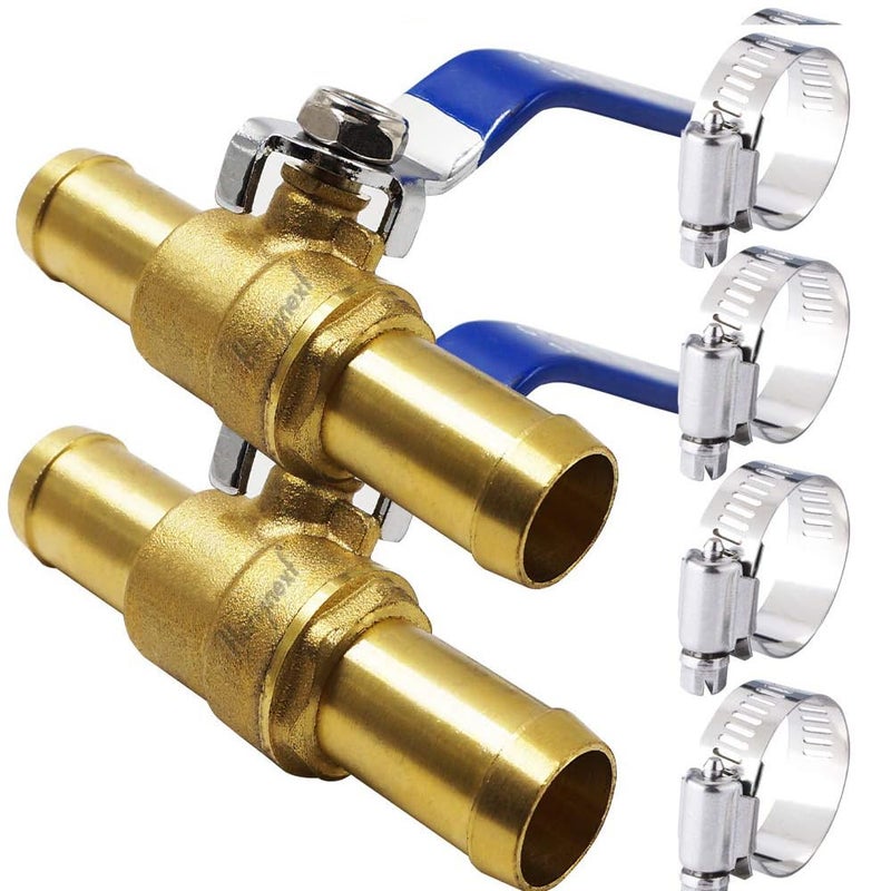 Horiznext Brass 3/4 inch Barb Ball valve, water pipe air pex hose fuel line oil tubing hydro flow natural gas insulation,shut off with Clamps ï¼ˆ 2 pcs) - Image 1